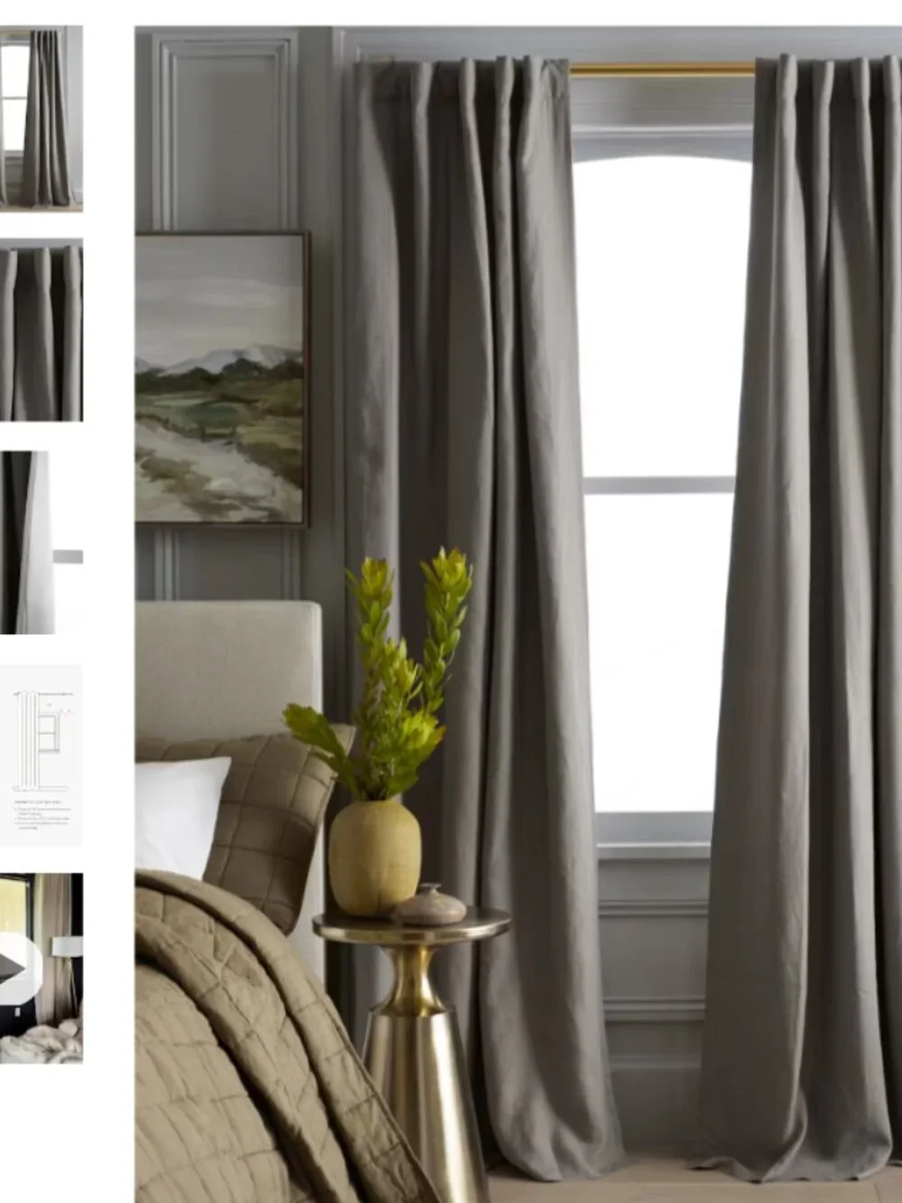 Quince European Luxe Linen Curtain Panel Grey 48x84 (one panel)